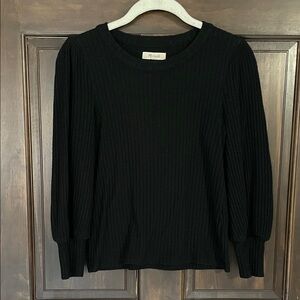 Madewell Ribbed Knit Sweater Puff Sleeve - Black XS